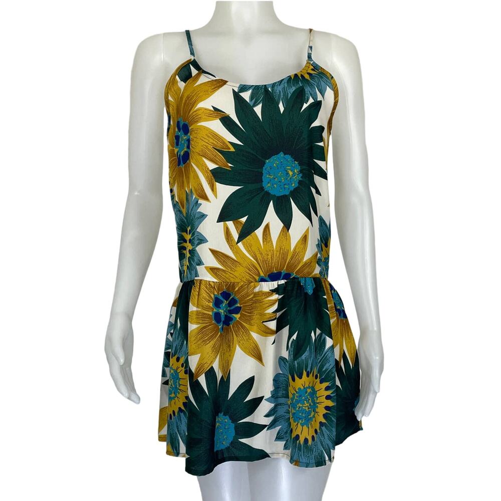 LuLu's Gorgeous Floral Yellow Blue Ruffle Bottom Women's Mini Dress Tunic S
